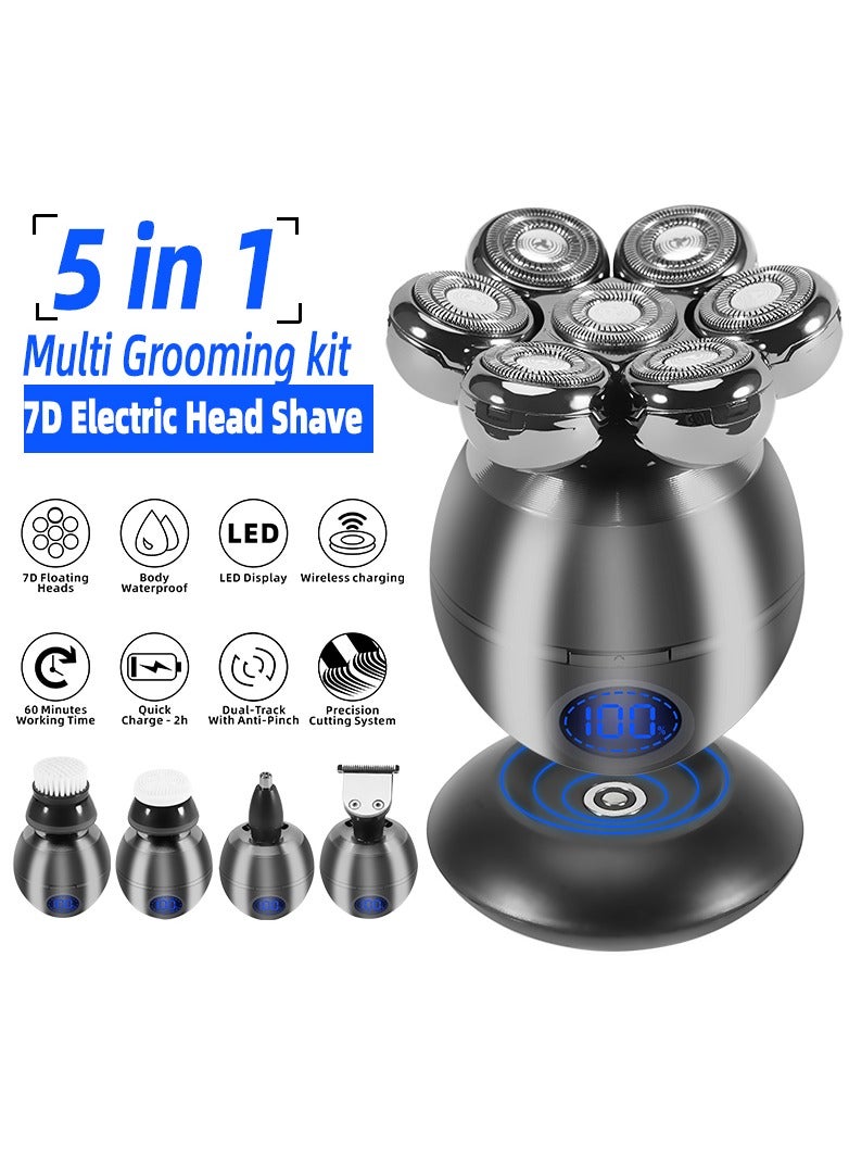 5 in 1 Electric Head Shaver for Bald Men 7D Floating Cutter Beard Trimmer Clipper IP68 Waterproof Shaving USB Wireless Charging - Image 4